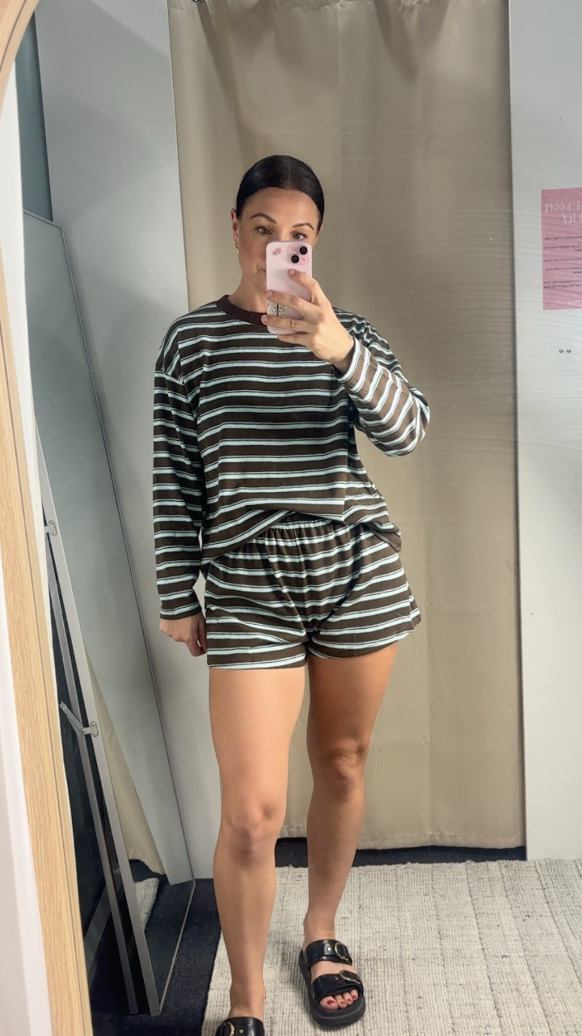Tessa Long Sleeve Shirt & Shorts Set - Brown Blue Stripe