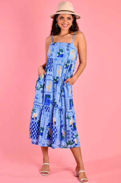 Ellie Sleeveless Midi Dress - Laguna Beach Blue