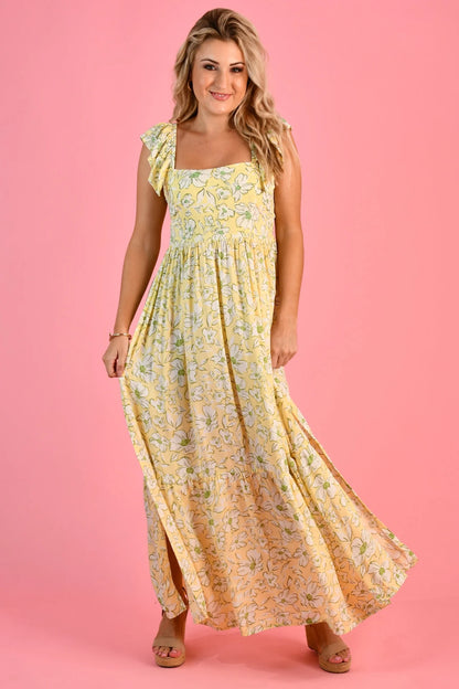 Fairy Tie Back Maxi Dress - Yellow Daisy Sunshine