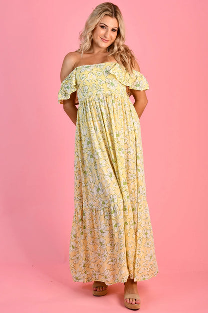 Fairy Tie Back Maxi Dress - Yellow Daisy Sunshine