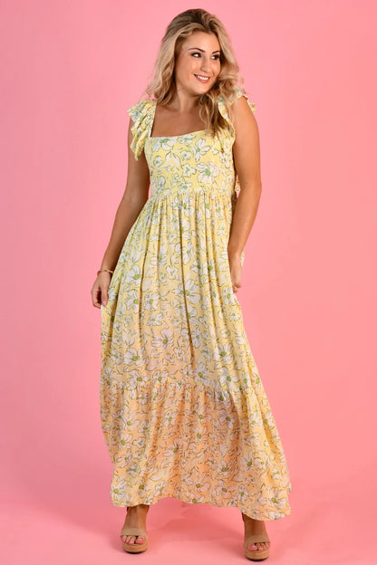 Fairy Tie Back Maxi Dress - Yellow Daisy Sunshine