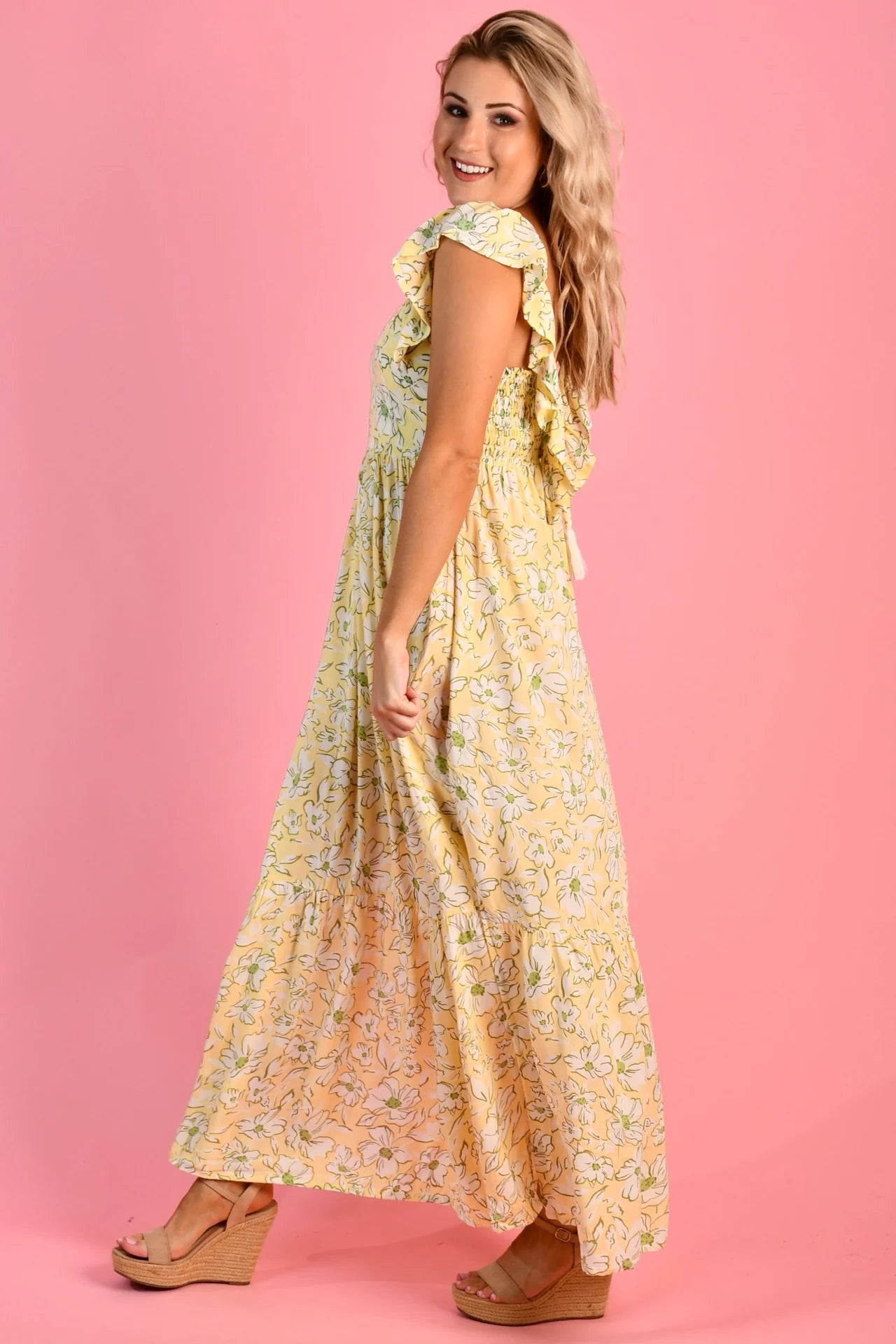 Fairy Tie Back Maxi Dress - Yellow Daisy Sunshine