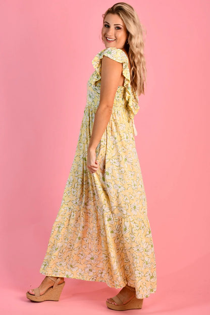 Fairy Tie Back Maxi Dress - Yellow Daisy Sunshine