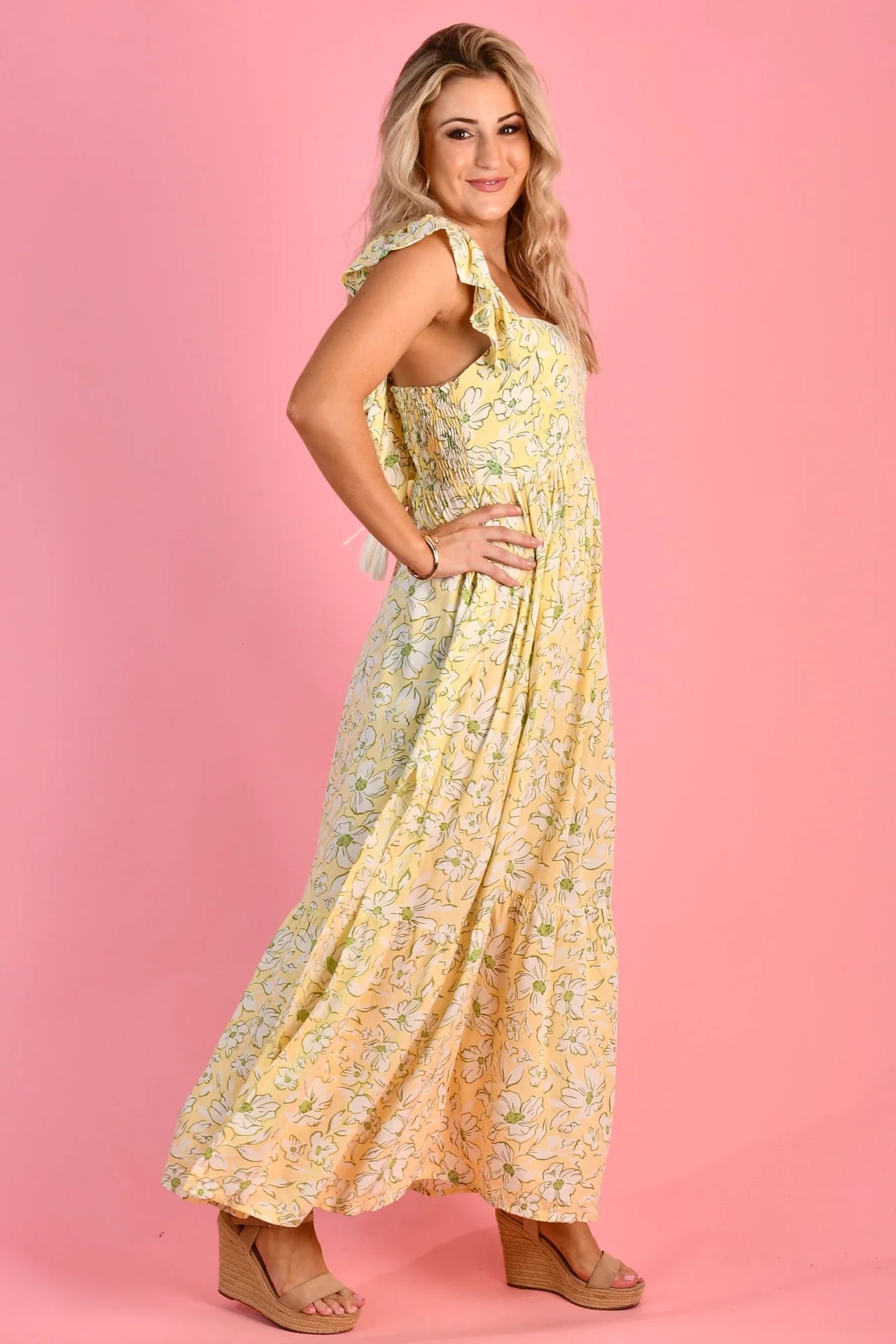 Fairy Tie Back Maxi Dress - Yellow Daisy Sunshine