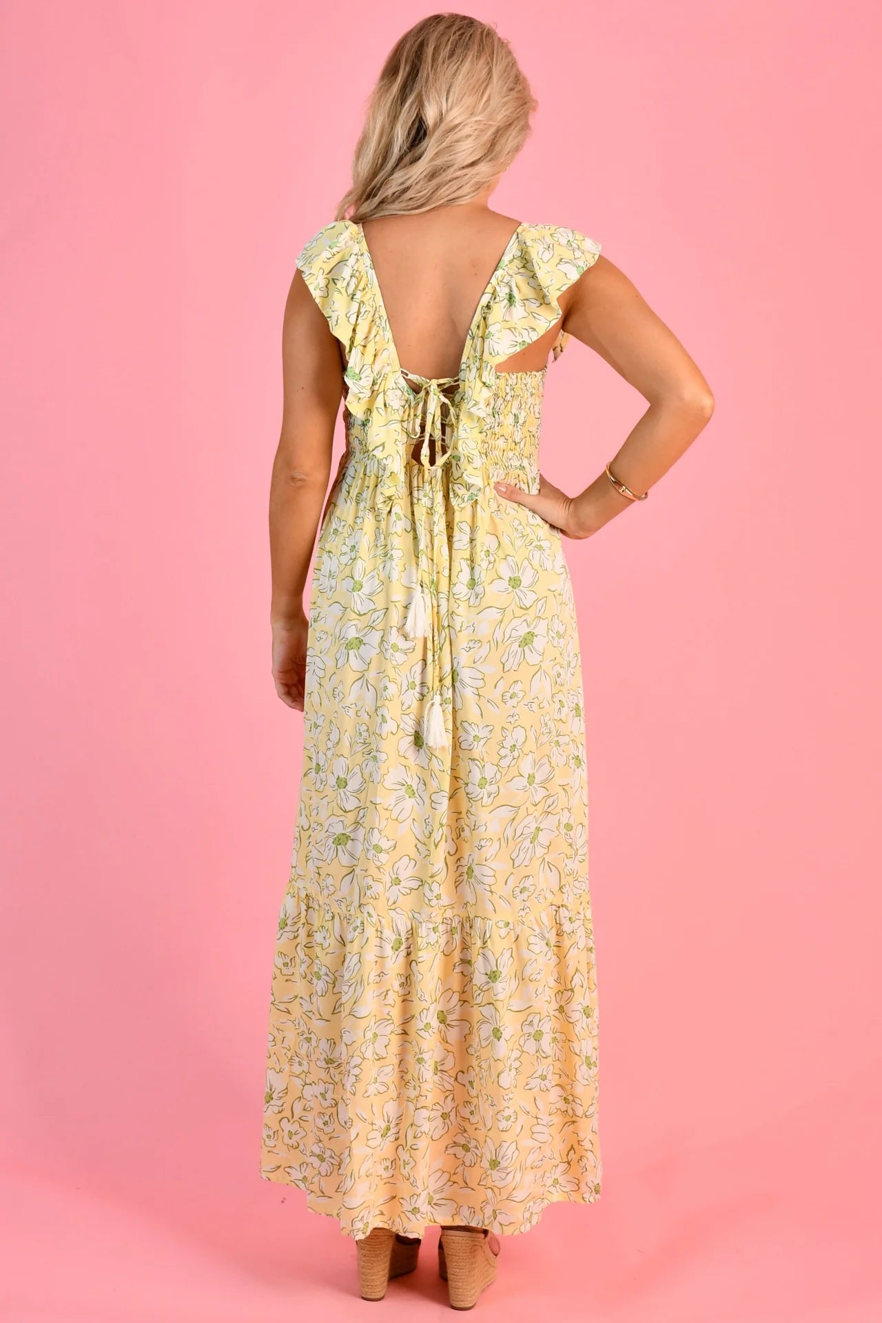 Fairy Tie Back Maxi Dress - Yellow Daisy Sunshine