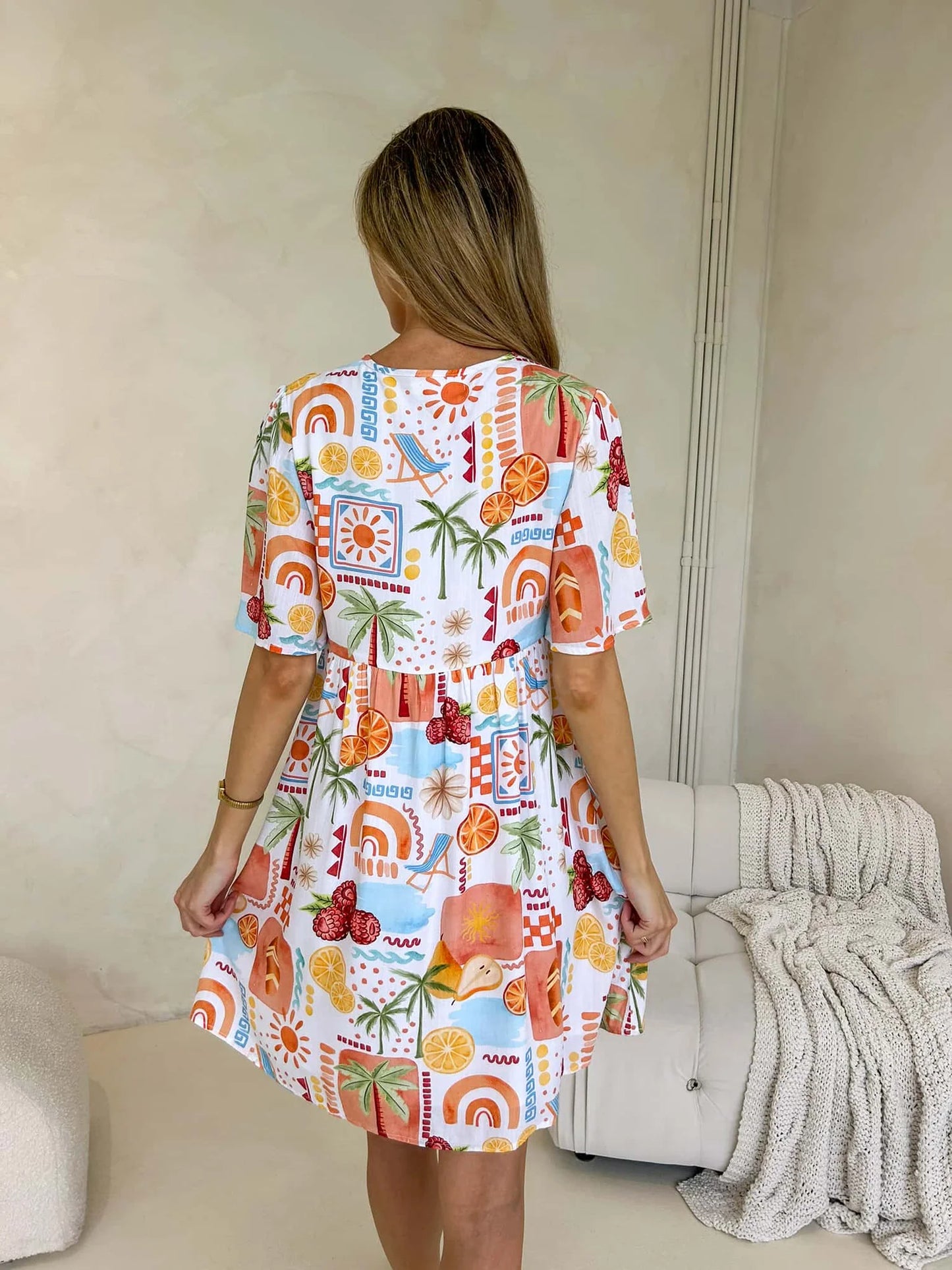 Sienna Button Bust Mini Dress - Citrus Print