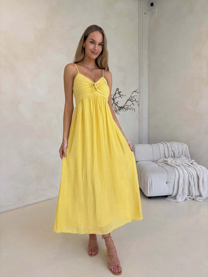 Sunset Tie Bust Maxi Dress - Yellow