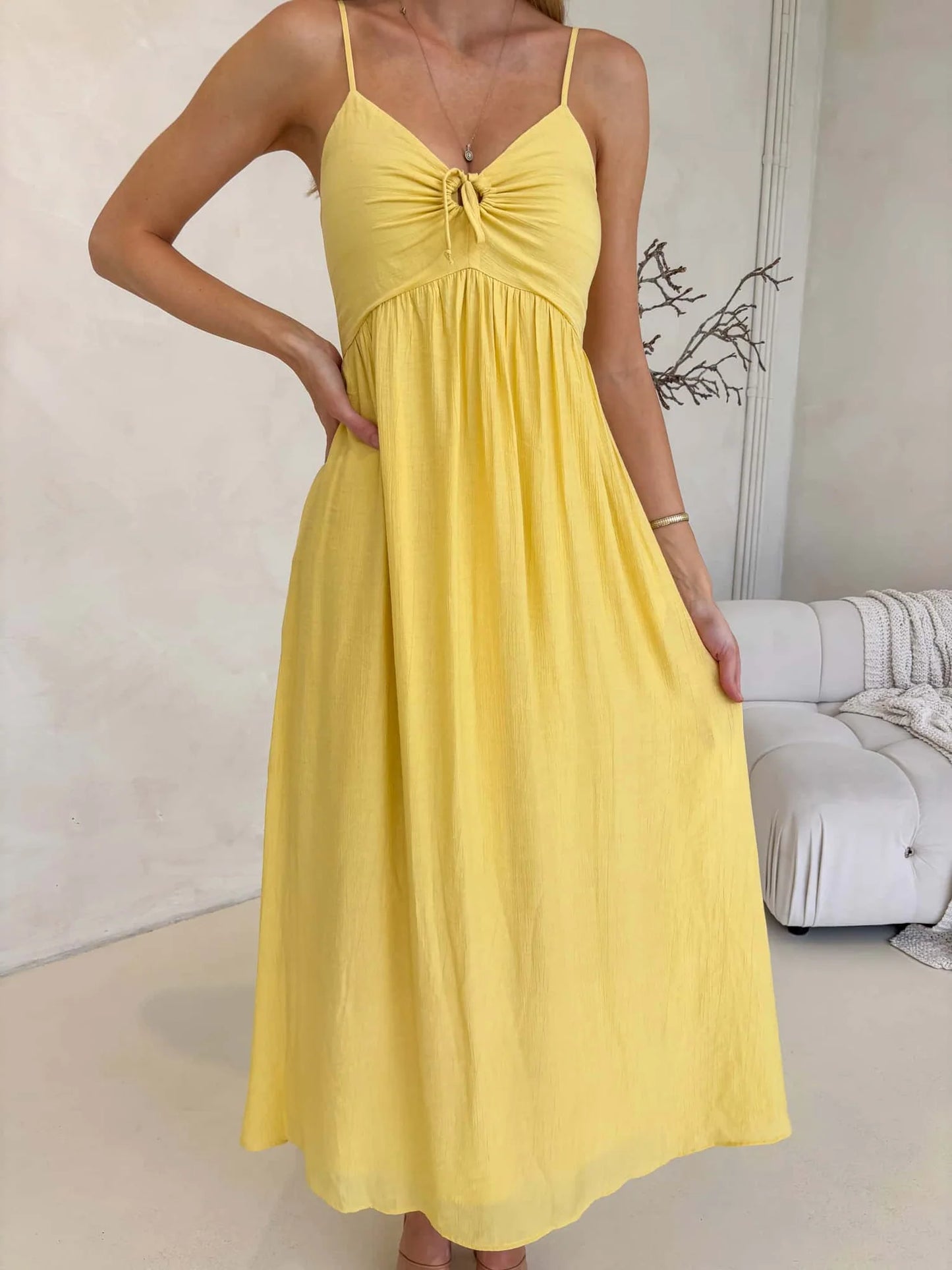 Sunset Tie Bust Maxi Dress - Yellow