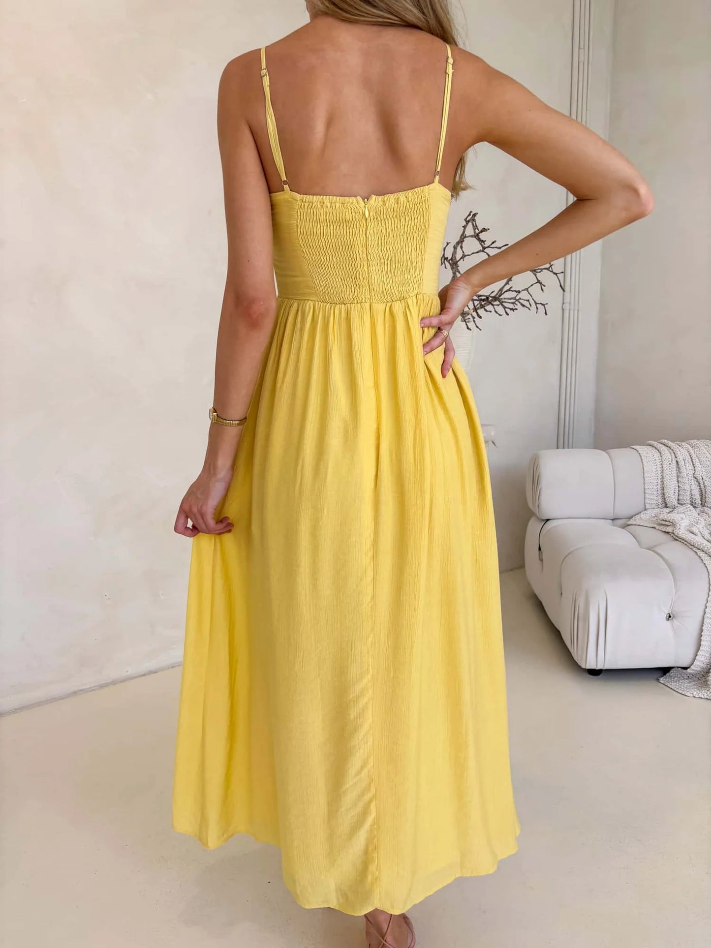 Sunset Tie Bust Maxi Dress - Yellow