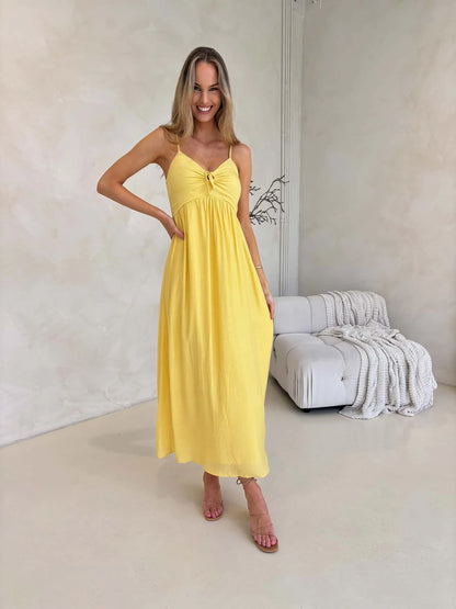 Sunset Tie Bust Maxi Dress - Yellow