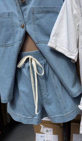 Leah Matching Shirt & Shorts Set - Light Blue Denim | By Frankie