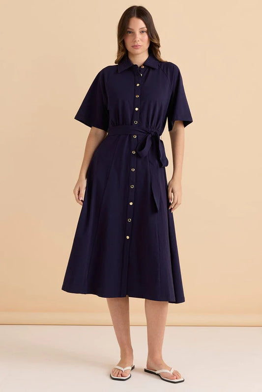 Rosalie Jersey Shirt Dress - Navy