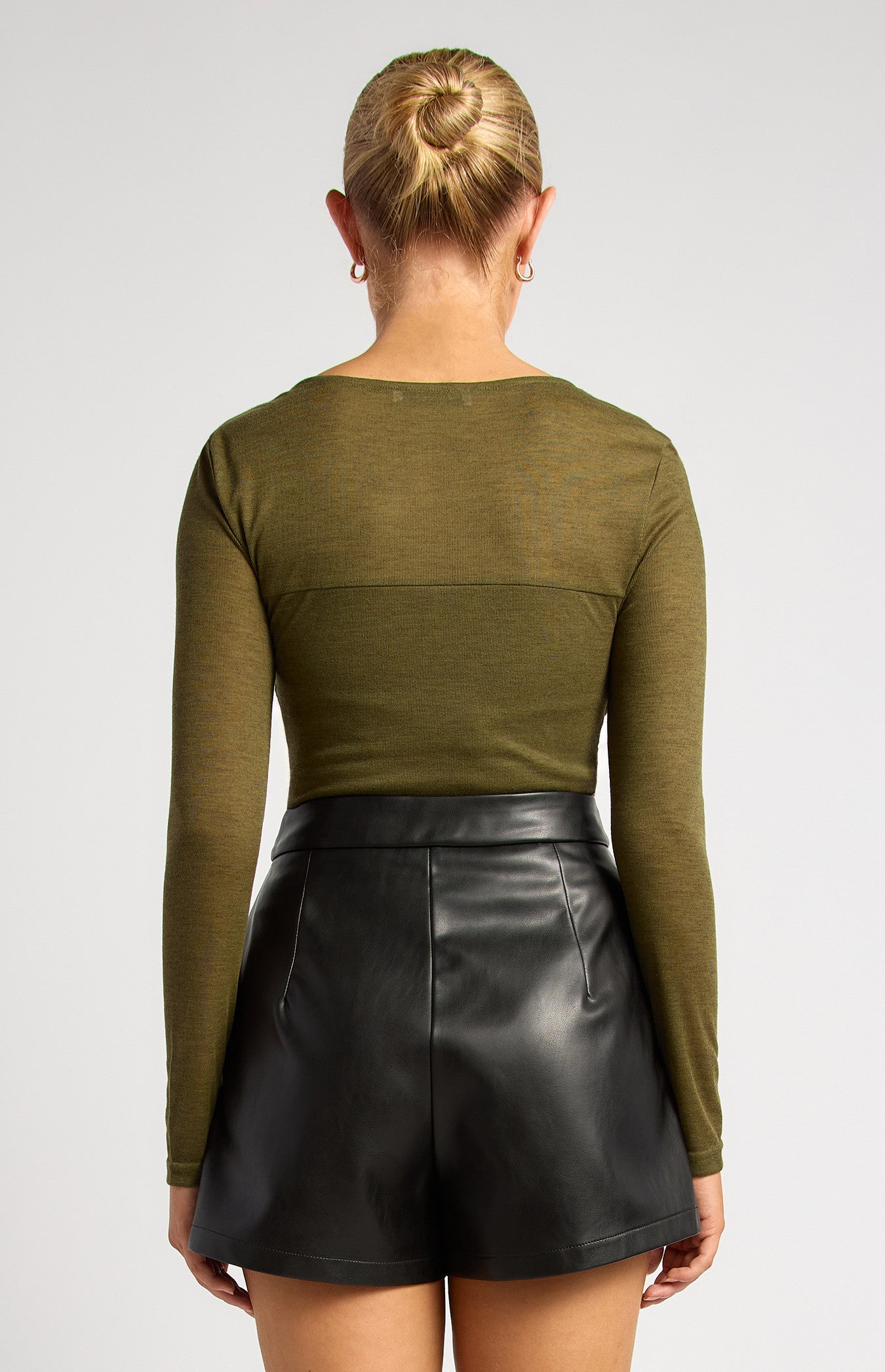Tia Ruched Detail Bodice Sheer Top - Dark Olive