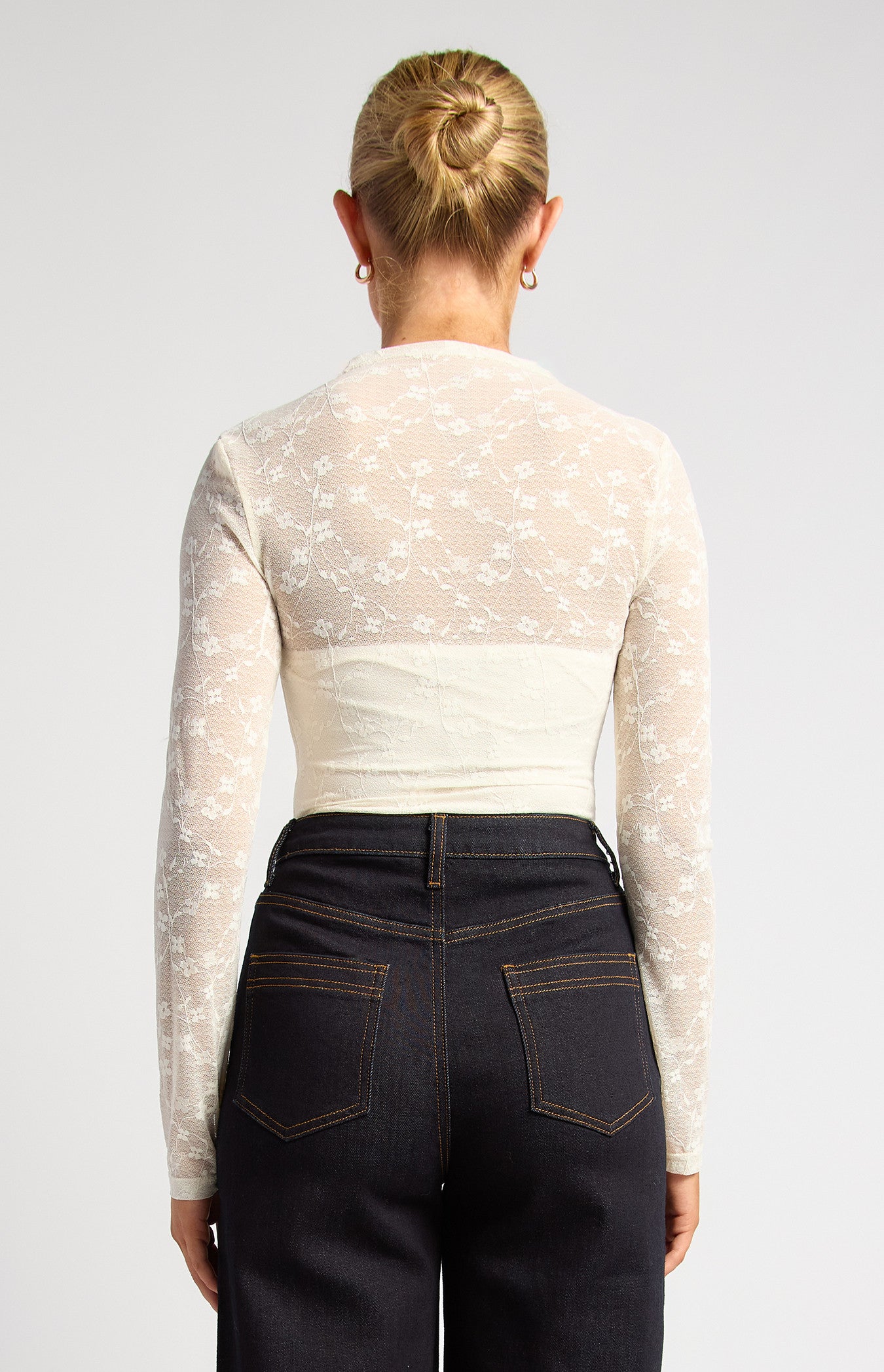 Eva Stretch Floral Lace Sheer Top - White