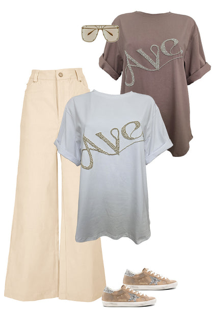 Jenna Cord Wide Leg High Rise Jeans - Cream