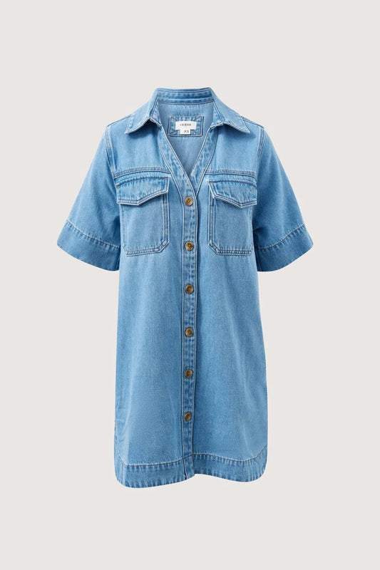 Bonnie Denim Relaxed Shirt Dress - Vintage Blue