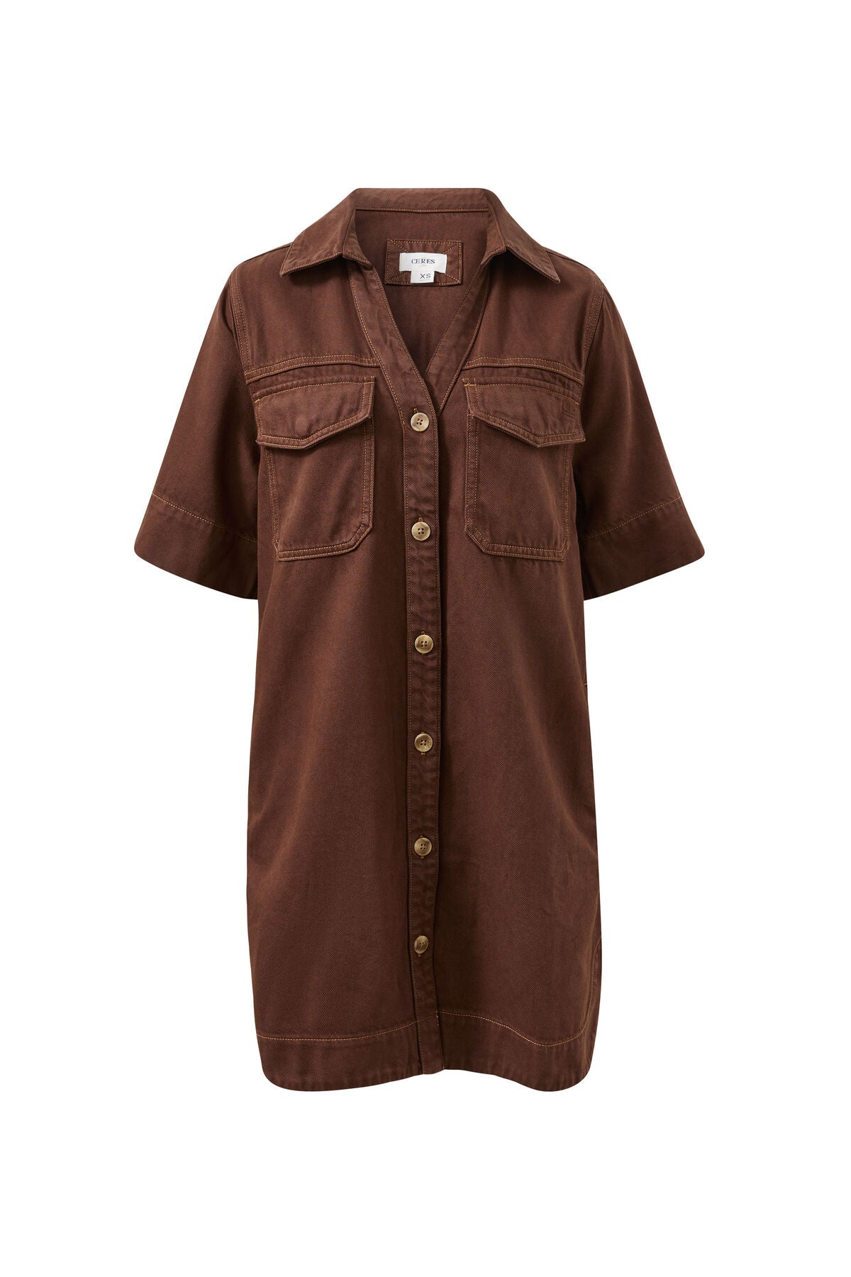 Bonnie Denim Relaxed Shirt Dress - Brown