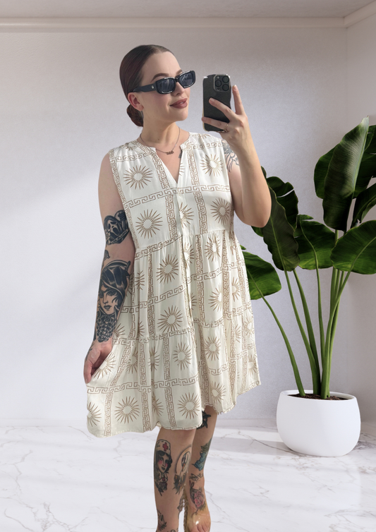 Cardi Button Up Sleeveless Mini Dress - Sun White