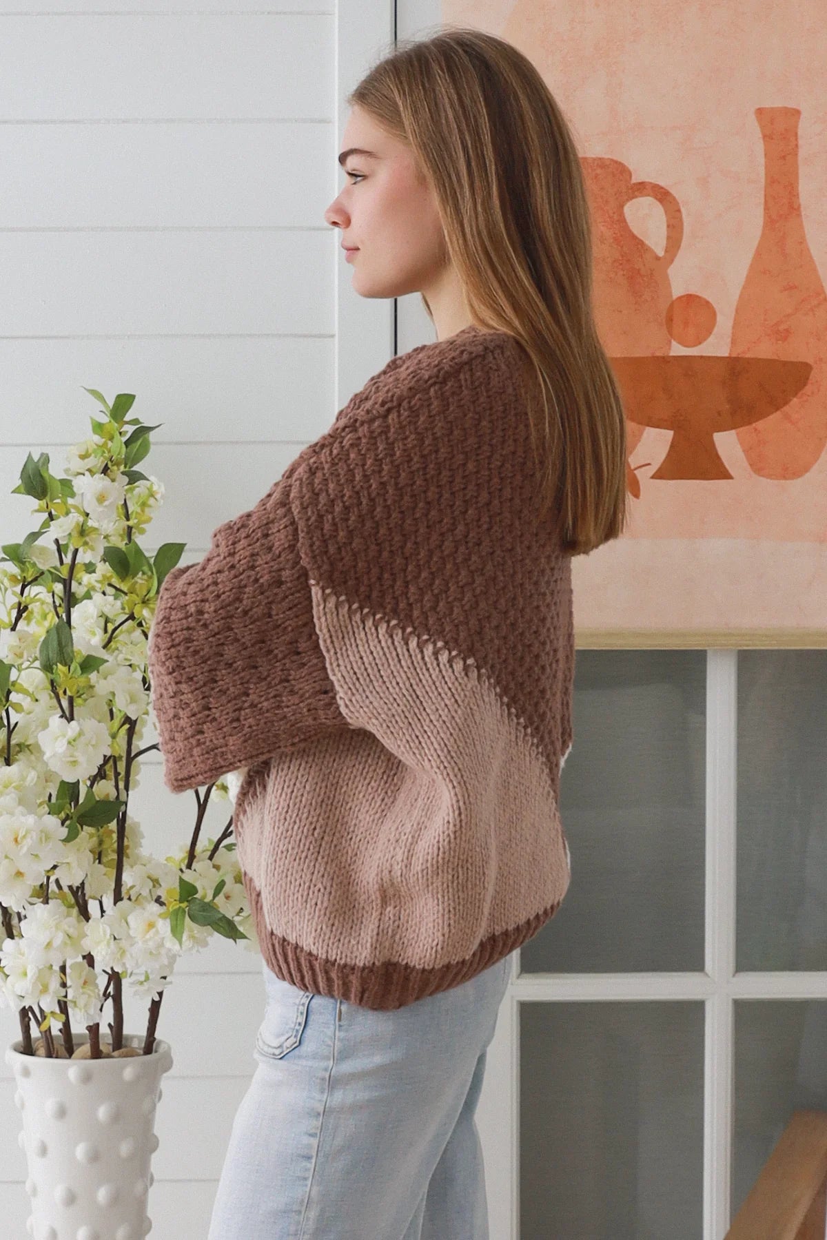 Nina Contrast Chunky Knit Jumper - Mocha