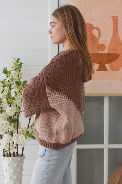 Nina Contrast Chunky Knit Jumper - Mocha