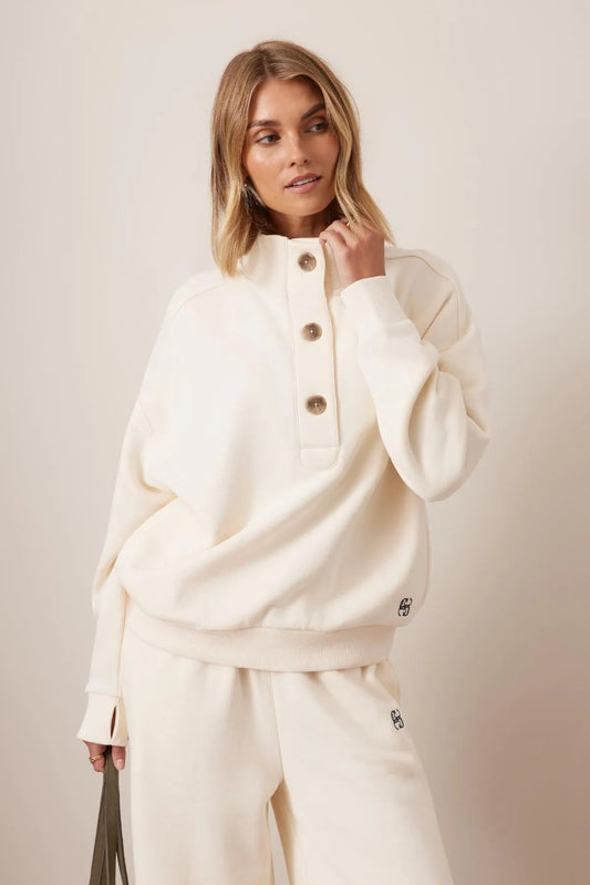 Marli Button Sweat Jumper - Marshmallow White