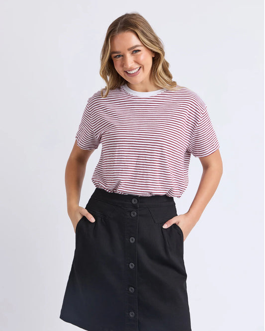 Hutch Stripe Tee Shirt - Russet Brown Stripe