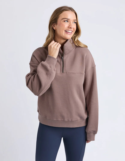 College Zip Crew Jumper - Mocha