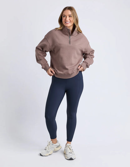 College Zip Crew Jumper - Mocha