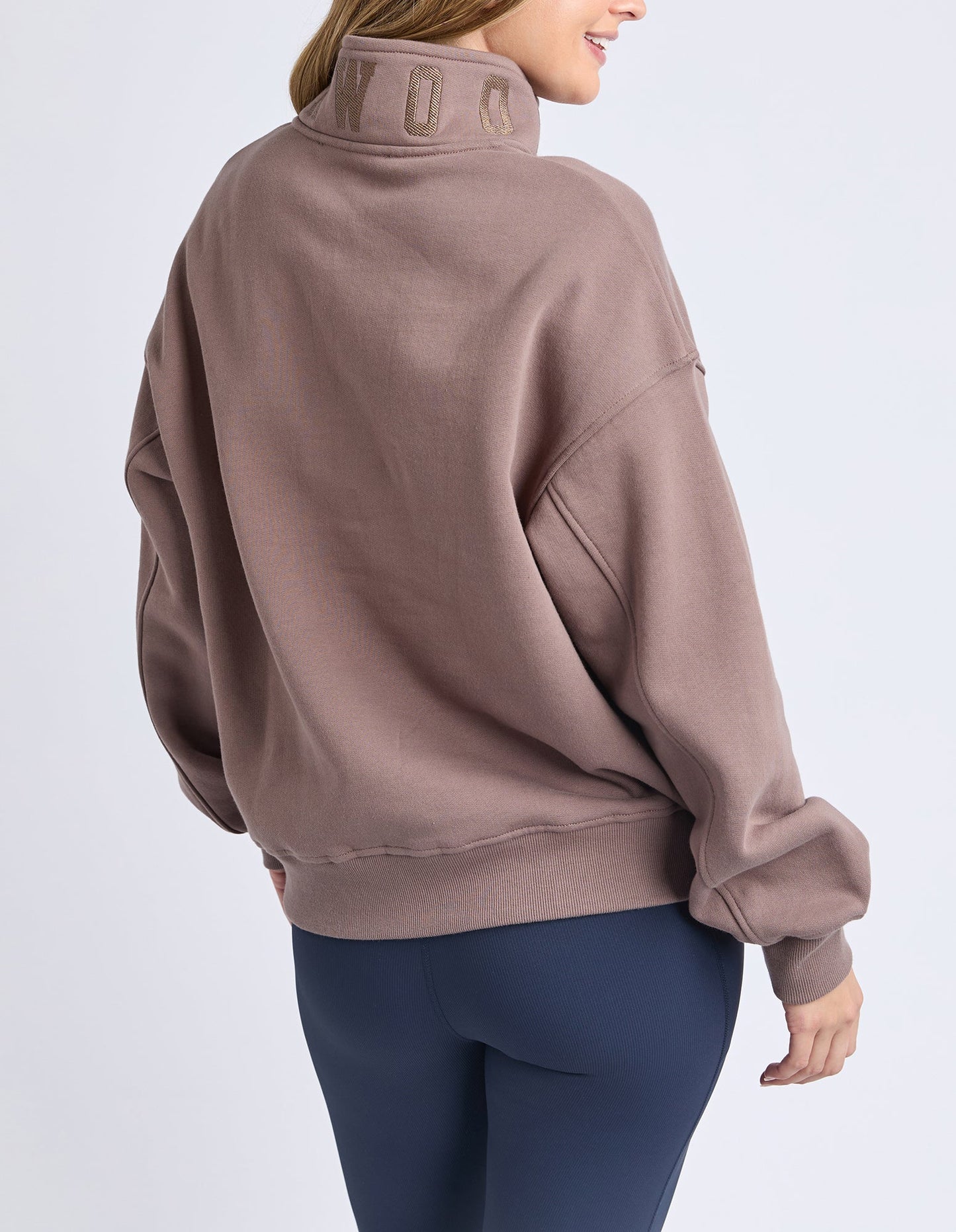 College Zip Crew Jumper - Mocha