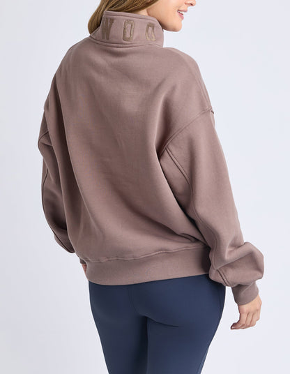 College Zip Crew Jumper - Mocha