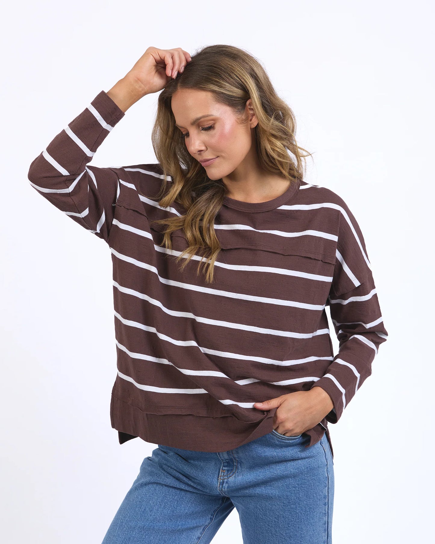 Jayne Stripe Throw On Top - Chocolate & White