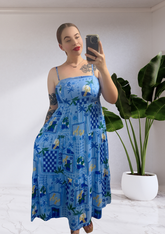 Ellie Sleeveless Midi Dress - Laguna Beach Blue