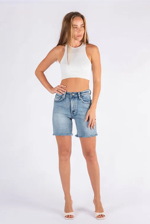 Sasha Stretchy Denim Shorts - Blue Acid Wash