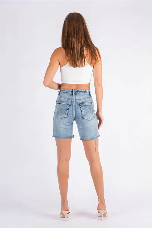 Sasha Stretchy Denim Shorts - Blue Acid Wash