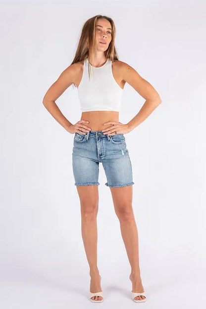 Sasha Stretchy Denim Shorts - Blue Acid Wash