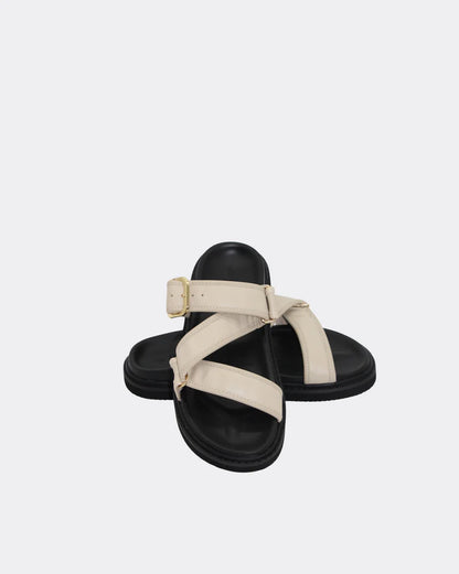 Maria Leather Slide Shoes - Bone