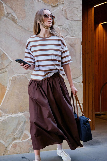 Florence Cotton Poplin Maxi Skirt - Choc Brown