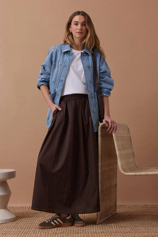Florence Cotton Poplin Maxi Skirt - Choc Brown