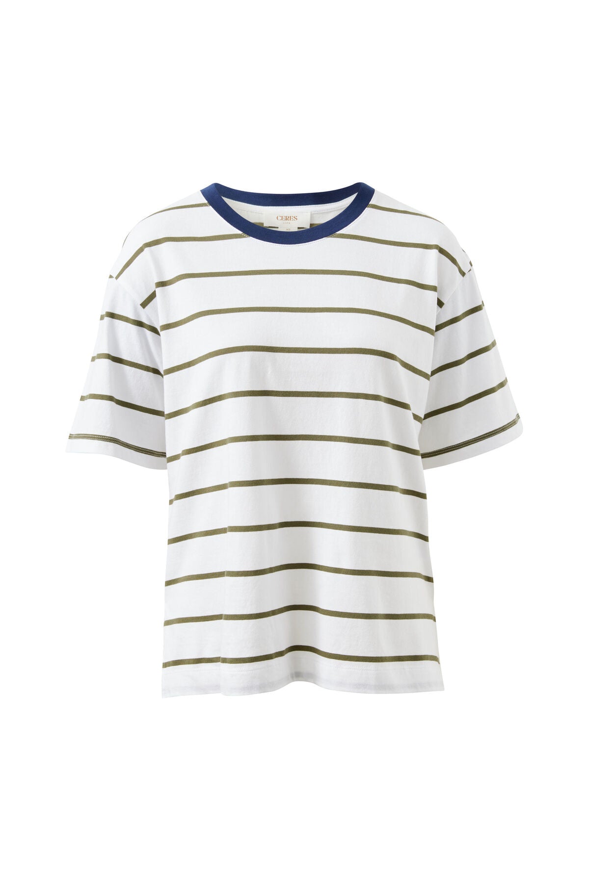 Stevie Slouchy Tee Shirt - White Green Stripe