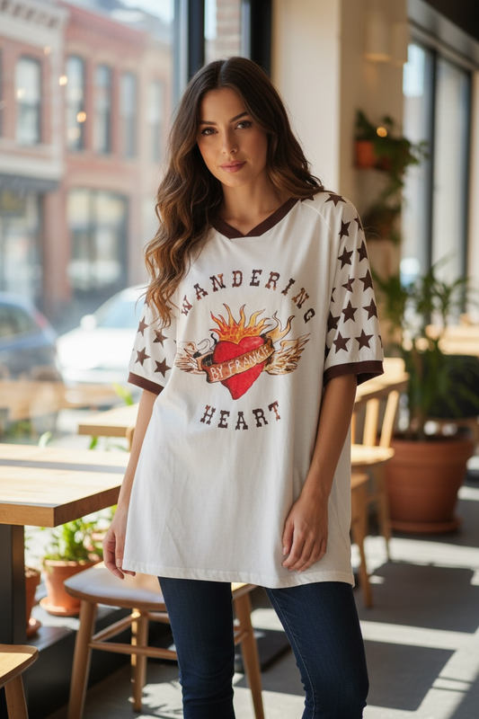 Jersey Oversized Tee Shirt - Wandering Hearts White