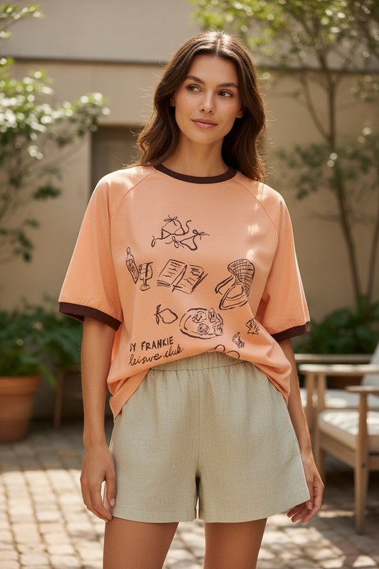 Jersey Oversized Tee Shirt - Leisure Club Peach Choc