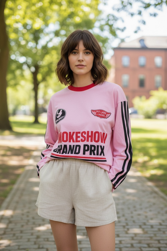 Jersey Oversized Long Sleeve Tee Shirt - Smokeshow Grand Pink
