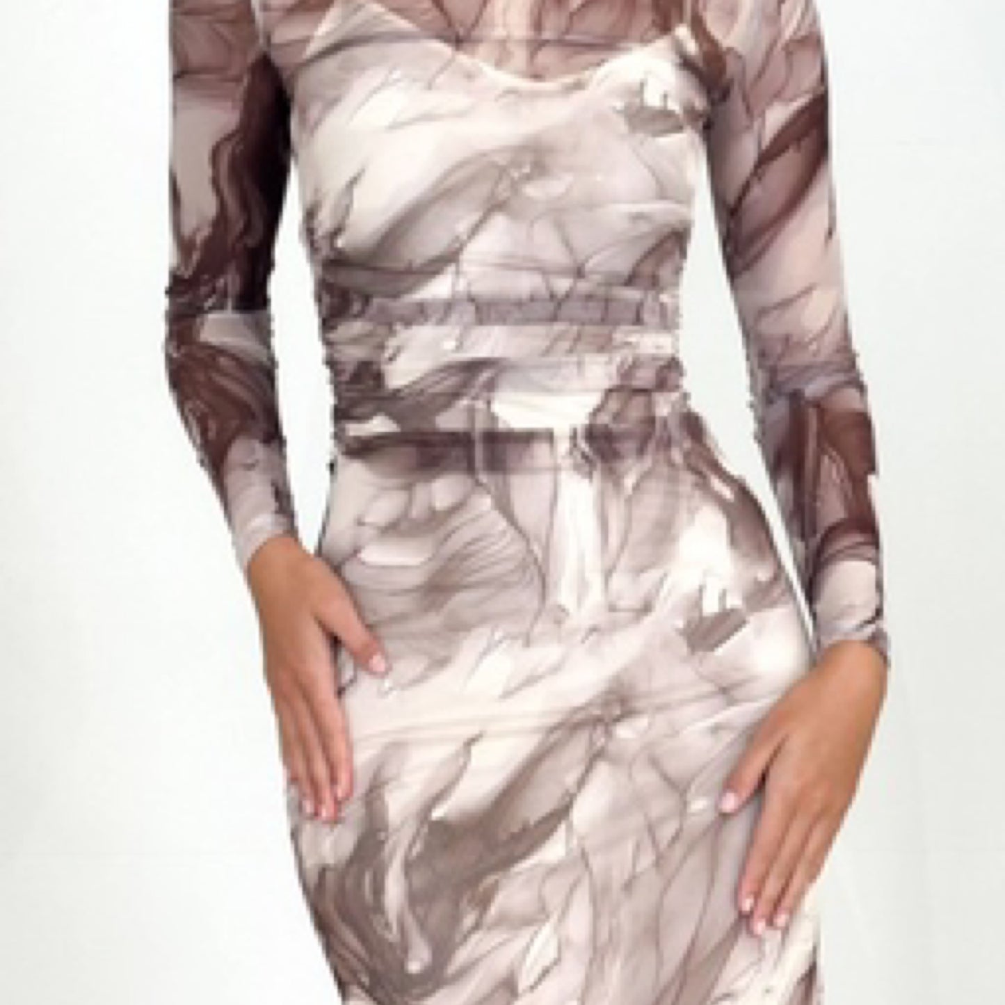 Linda Swirl Print Mesh Midi Dress - Grey