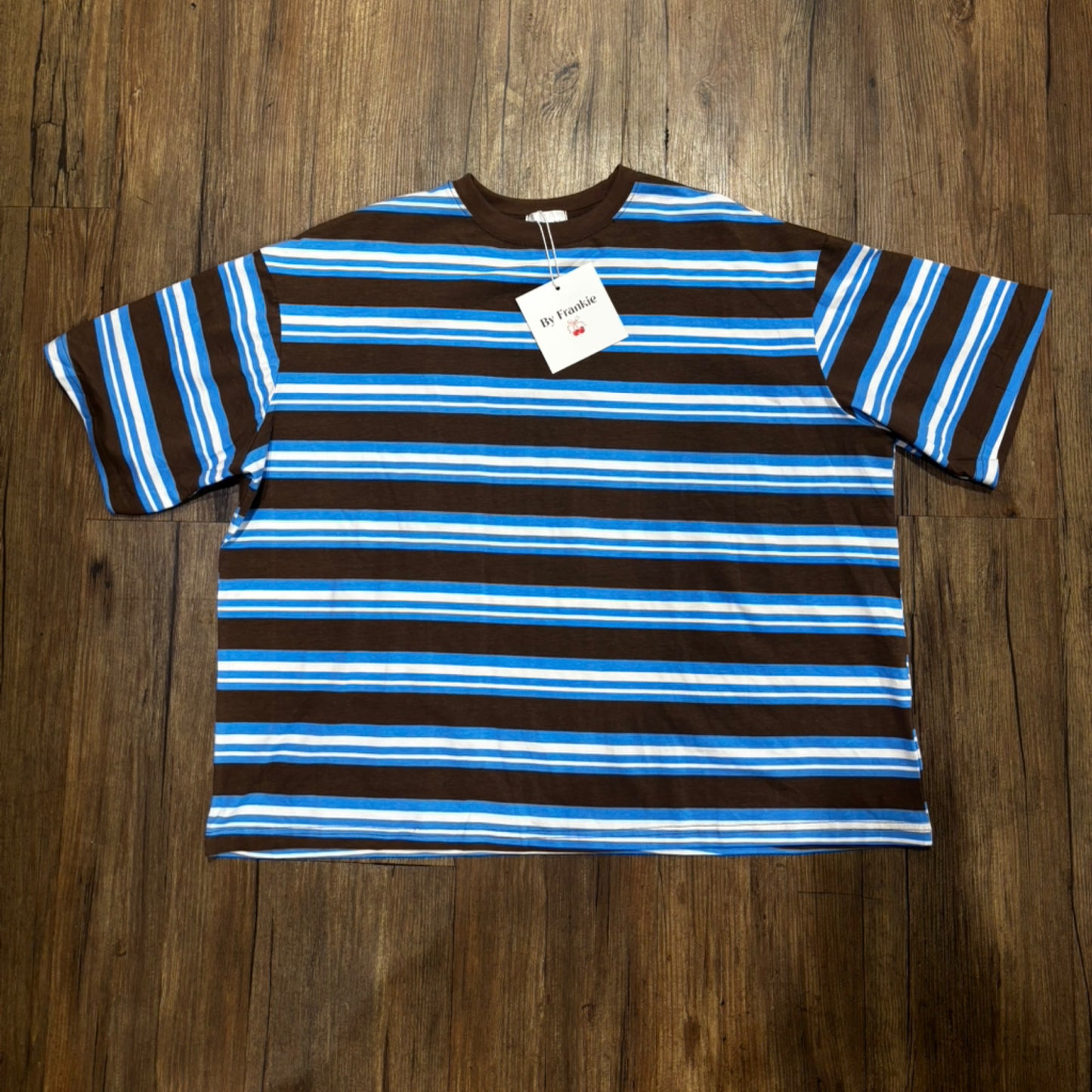 Elle Oversized Crop Tee T-Shirt - Brown/Blue Stripe | By Frankie
