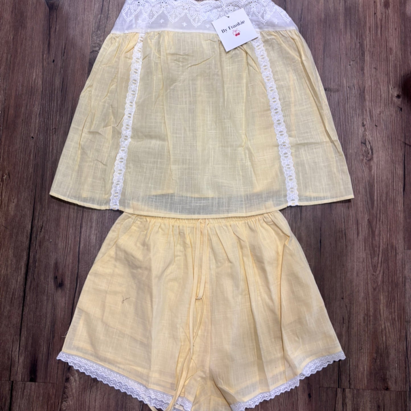 Brielle Cotton Lace Shirt & Shorts Set - Lemon | By Frankie