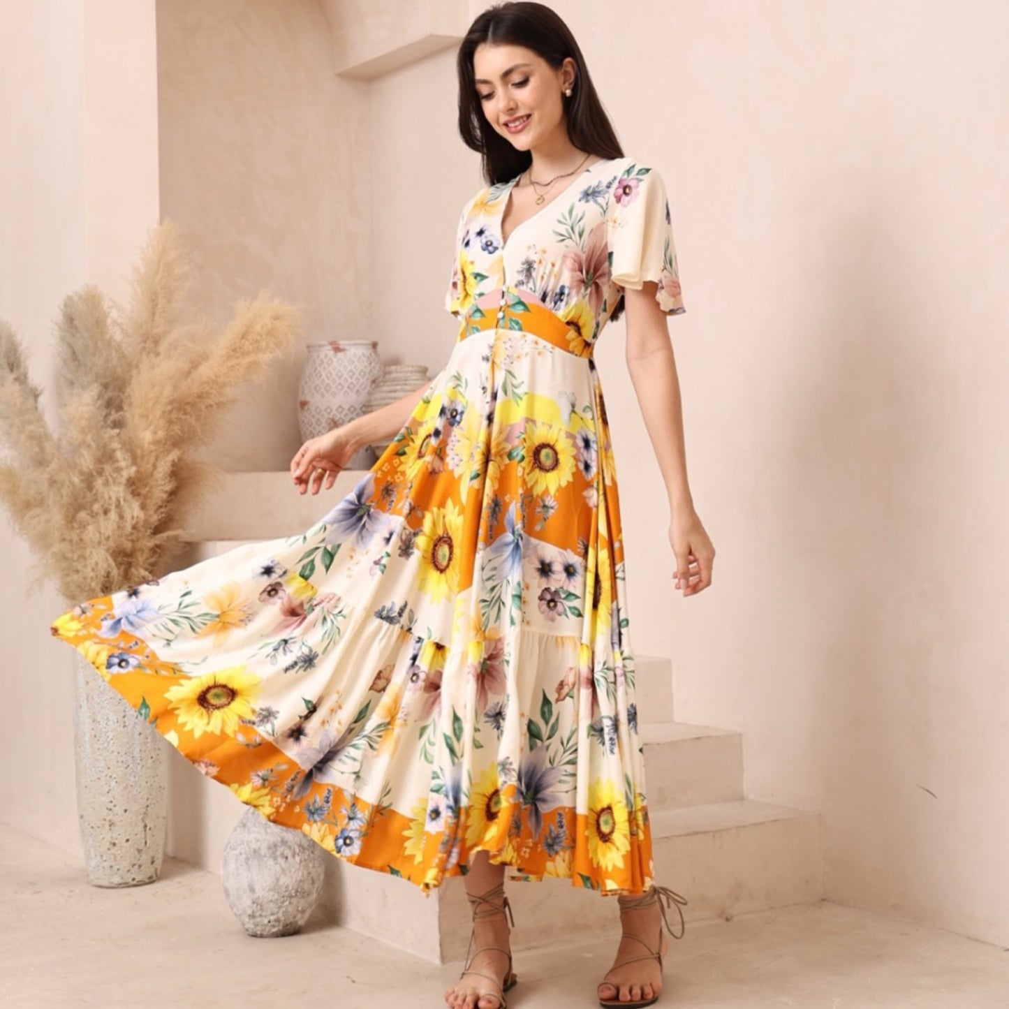 Nita Button Up Maxi Dress - Sunflower