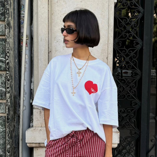 SŚAINT Heart T-shirts - White Red Heart