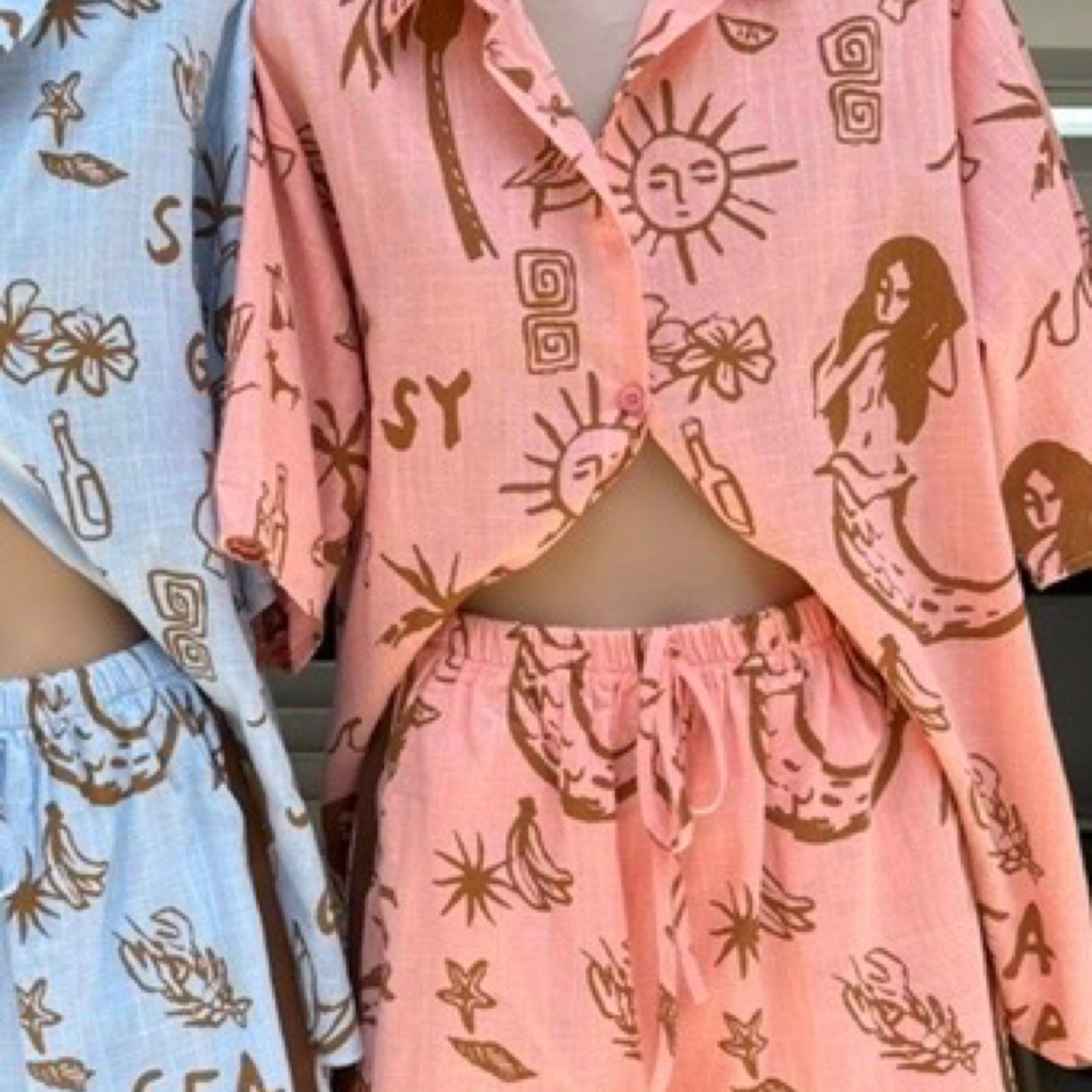 Taya Button Up Shirt & Racer Shorts Set - Peach Sea Gypsy | By Frankie