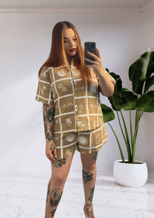Taya By Frankie Shirt & Shorts Matching Set - Brown Soleil