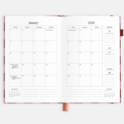 Fox & Fallow - 2026 Cherry Check A5 Horizontal Planner
